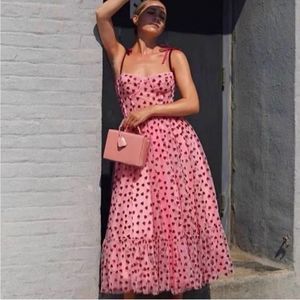 BETSEY JOHNSON Classically Pink Heart Bustier Dress 12 Midi Tulle Red Tiered